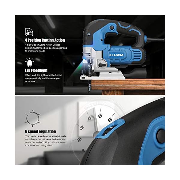 G Laxia Kabelgebundene Stichsäge mit LED, professionelle elektrische Stichsäge 750 W mit 4 Positionen, 6 einstellbare… – Bild 6