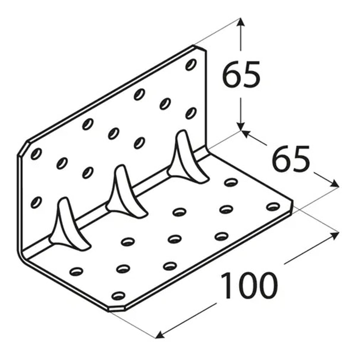 65mm x 65mm x 100mm Heavy Duty Angle Bracket with Reinforcement Corner Reinforced Metal Braces Steel Repair Connector KPK4 (Pack of 20) L10ABC - Image 2