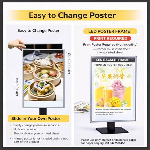 Image of LED Tabletop Promotion Frame Backlit Poster Holder Desktop Sign Counter Menu Board Retail Advertising Lightbox Portrait Landscape Convertible Monitor Style Screen Display (A3)
