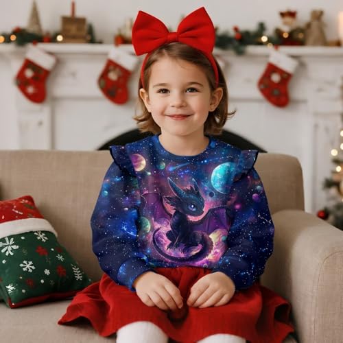 Xpyiqun Galaxy Pullover 1-8 Years Ruffle Shoulder Sweatshirts for Girls Long Sleeve Shirts Round Neck Top3