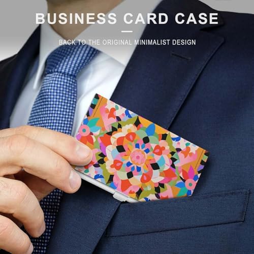 Metal Business Card Holder Ultra Slim - Colorful Boho Floral Professional Aluminum Alloy Card Case with Magnetic Closure, Compact ID Credit Card Organizer Wallet for Men Women3