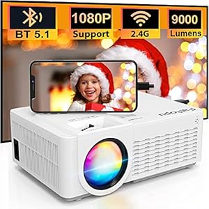 Projector with WiFi and Bluetooth 5.1, 2022 Upgraded 9000 Lux 1080P Full HD Supported, Portable Outdoor Projector Mini…
