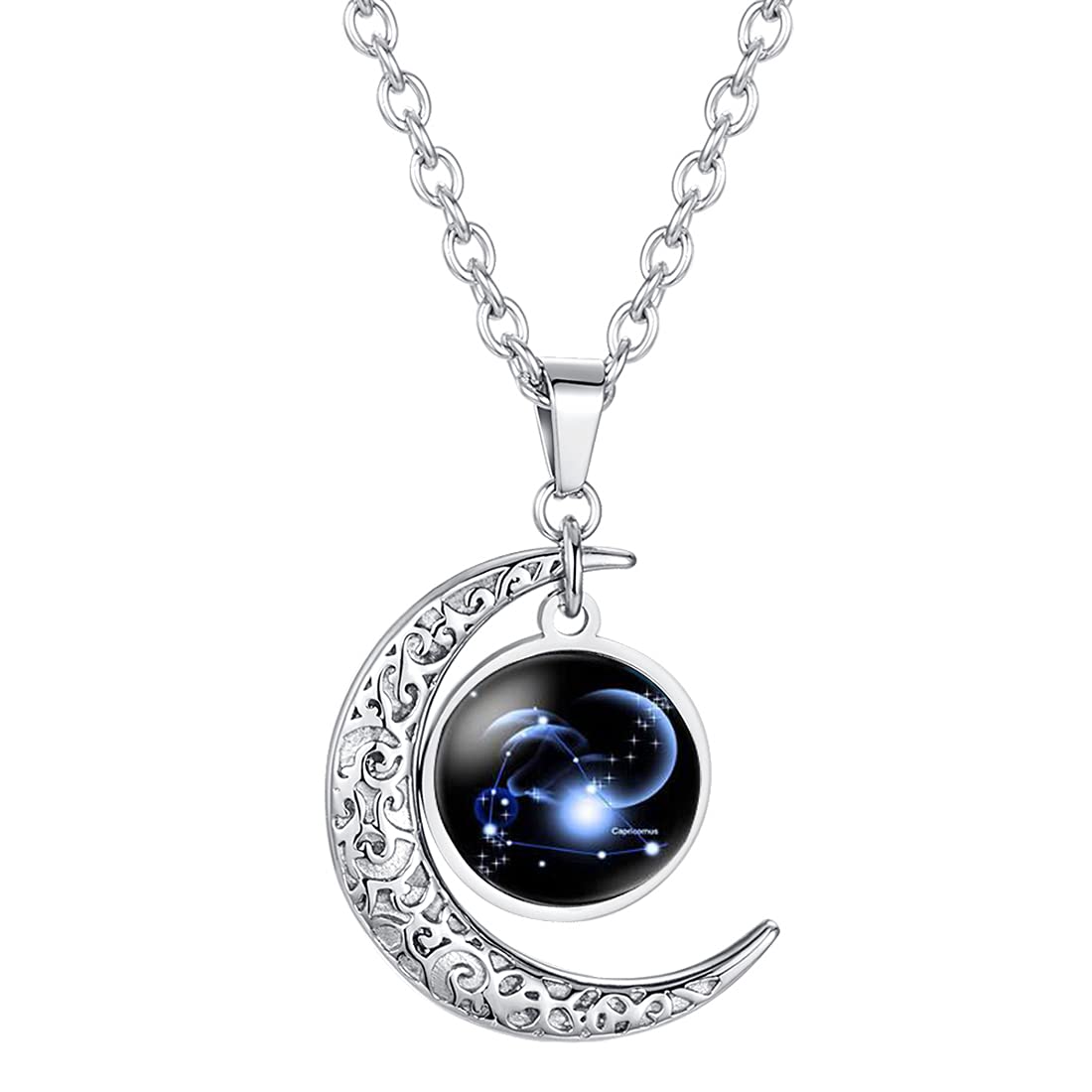 Caimeytie Frauen Halskette Mond Anhänger Sternbild Sternzeichen Glas anhänger