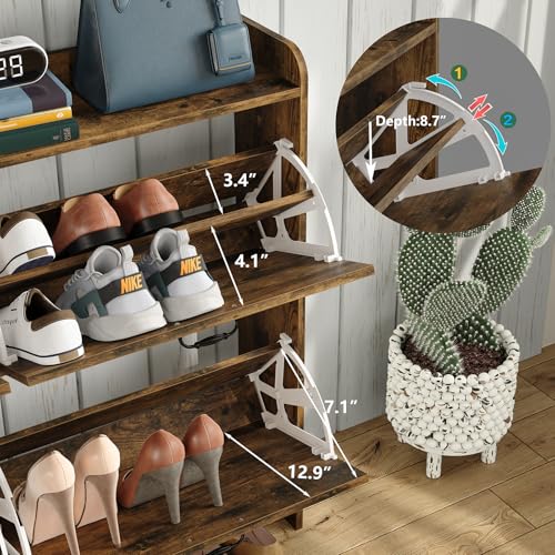 Shoe-Storage-Cabinet-with-4-Flip-Drawers-Freestanding-Shoe-Rank-Shoe-Cabinet-with-Mental-Legs-for-Entryway-Slim-Shoe-Cabinet-Rustic-Brown Shoe Storage Cabinet with 4 Flip Drawers Freestanding Shoe Rank Shoe Cabinet with Mental Legs for Entryway Slim Shoe Cabinet Rustic Brown