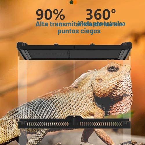 Terrario de cristal para reptiles con ventilación de pantalla superior, tapa antiescape, vista de 360°, entradas de alambre integradas para tortugas, lagartos, camaleones