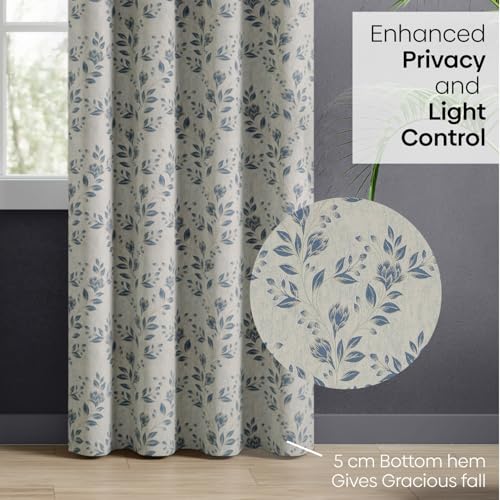Image of haus & kinder Jacquard Door Curtains 7 Feet Long Pack of 2 Door Curtains, 7 Feet Curtains for Door (Leaf Meadow, Indigo Blue 130x213 CM)