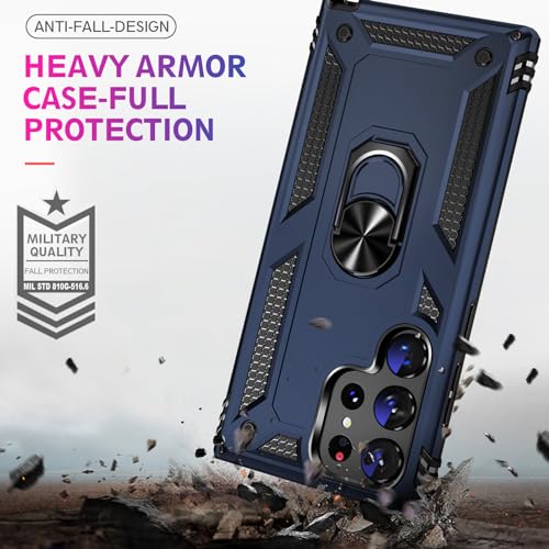 Image of for Samsung Galaxy S24 Ultra Case with Screen Protector, Military Grade Rugged Shockproof Heavy Duty S24 Ultra 5G Protective Cover for Samsung S24 Ultra Magnetic Ring Kickstand Phone Case (Blue)