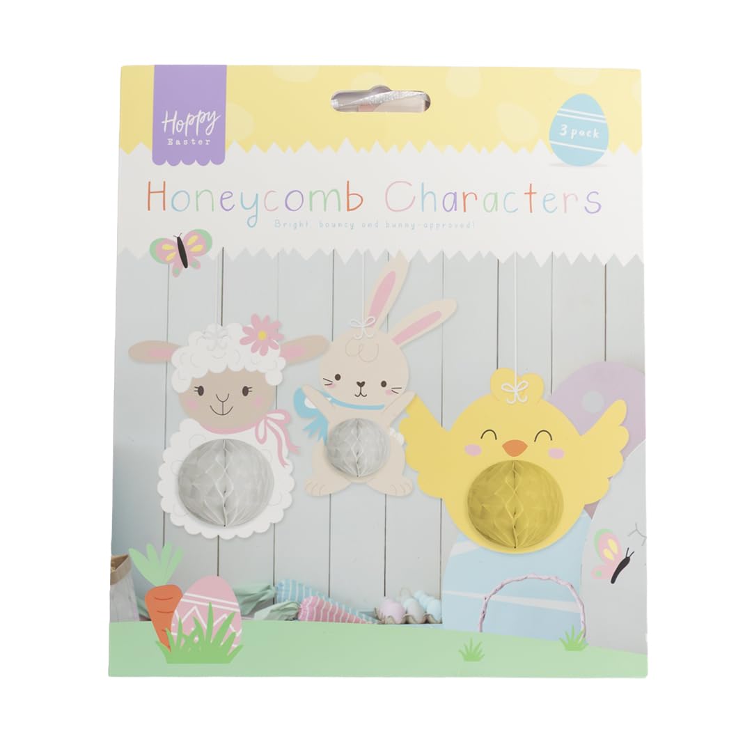 Gem Imports Make Your Own Easter Character Honeycomb Hanging Decorations – Pack of 3 Bunny, Chick & Lamb Paper Ornaments for Indoor Easter Displays