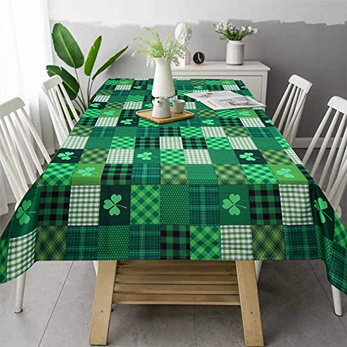 St. Patrick’s Day Tablecloth, Green Lucky Shamrock Table Cloth, Buffalo Plaid Checkered Tablecloths, Four Leaf Clovers Waterproof Tablecloth Rectangle for Dinner Party Decoration, 60 x 84 inch