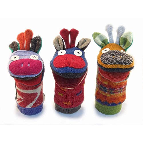 Image of Cate and Levi 12 inch Handmade Giraffe Hand Puppet (Premium Reclaimed Wool), Colors Will Vary