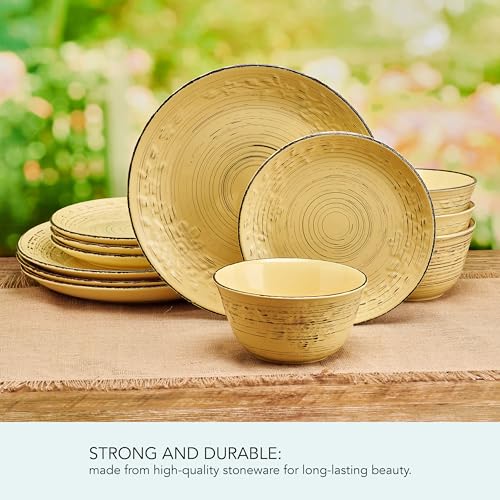 Image of Pfaltzgraff Trellis Sunflower 12 Piece Dinnerware Set, Service for 4, Yellow