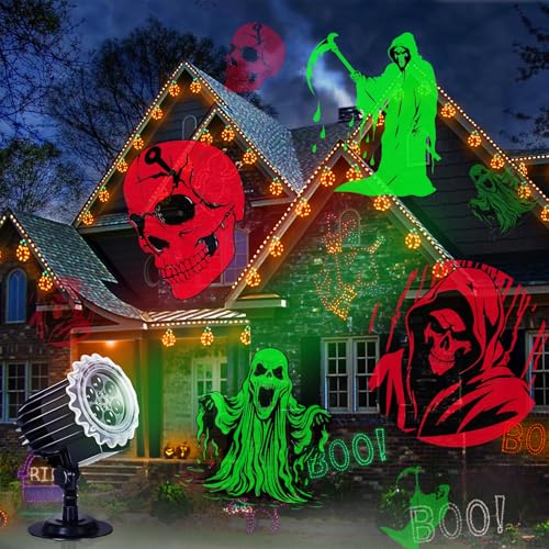 2025 Upgrade Halloween Projector,LED Lights Outdoor,Rotating Ghost Halloween Decorations,Skeleton Ghost