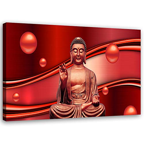 Tableau sur toile XXL Bouddha rouge 100x70 cm Feeby image décoration murale