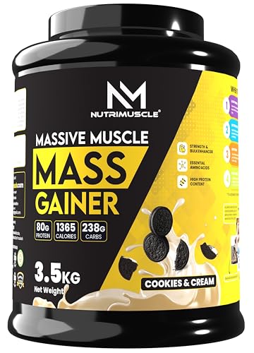 Image of Nutrimuscle Massive Mass Gainer, 3.5 Kg - Cookies & Cream | Whey Protein, Creatine & Complex Carbs for Muscle Mass, Strength & Weight Gain