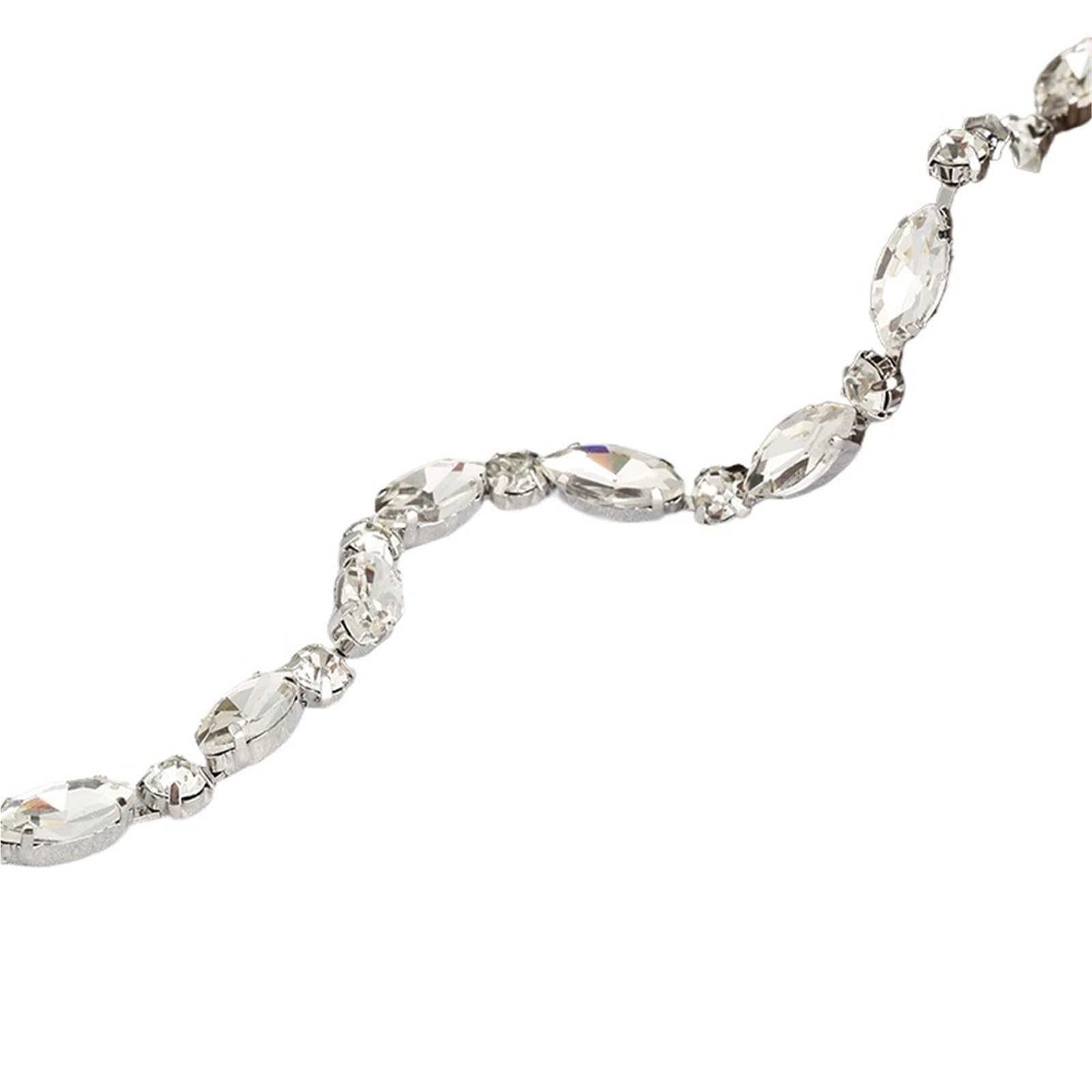Chaîne de fermeture avec strass ovales haut de gamme, base argentée pour création de mode