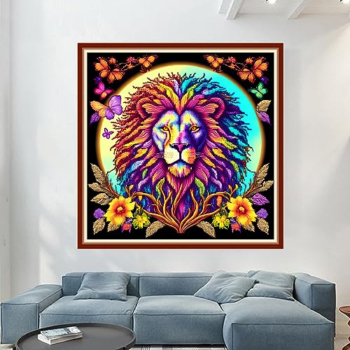 Image of Dimensean Stamped Cross Stitch Kits Full Range of Embroidery Patterns Starter Kits for Beginners Adult DIY Cross Stitches Needlepoint Kits 11CT-Colorful Lion 17.7x17.7 inch