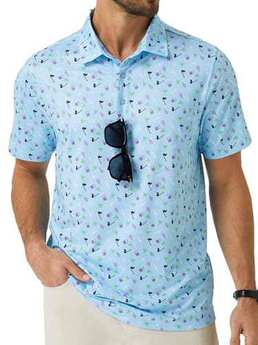 Hardaddy Mens Golf Polo Shirts Dry Fit Short Sleeve Print Patterns Moisture Wicking Collared Funny Golf Shirts for Men Blue 3XL