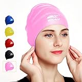 Swimming Caps for Long Hair, 3D Waterproof Silicone Swim Cap for Women Men Girls Kids Bathing Caps f