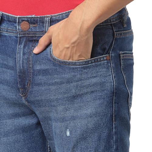 Image of i'sol Men's Tapered Fit Solid Mid-Rise Stretchable Casual Jeans