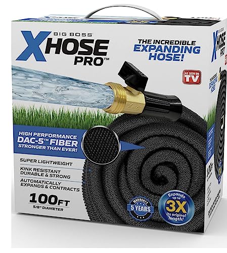 Big Boss X-Hose Pro Expandable Garden Hose 100 Ft, Heavy Duty Lightweight Retractable Water Hose, Flexible Weatherproof, Crush Resistant Solid Brass Fittings, Kink Free as Seen on TV