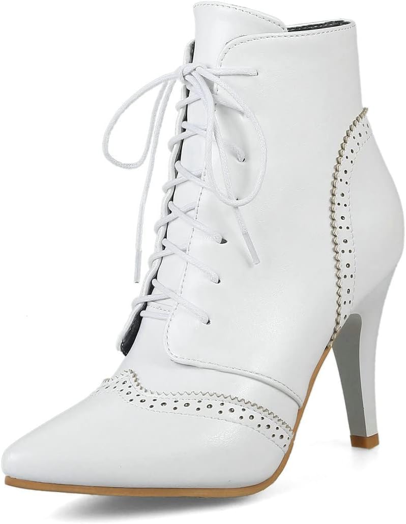 BEAUPAS Women's Stiletto Ankle Boots Pointed Toe Lace Up High Heel Ankle Booties Shoes