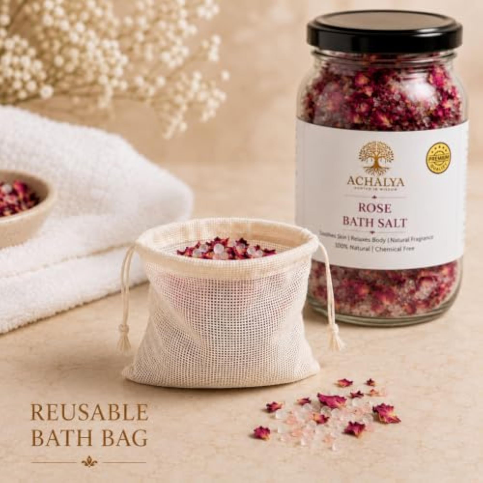 Ayurvedic Rose Bath Salt with Real Rose Petals