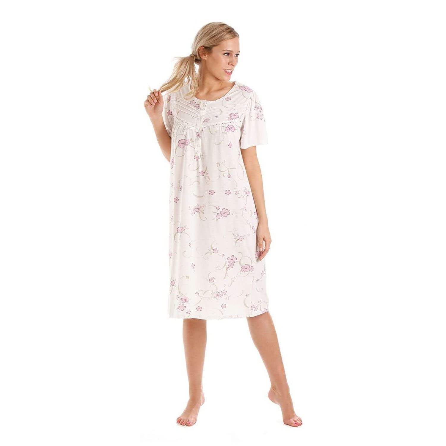 Lady Olga Ladies Nightie Jersey Floral Short Sleeve Nightdress Nightwear Purple 18/20