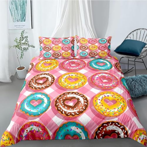 Impresión 3D Donas Funda Nórdica Cama 80/90 Microfibra Suave Funda Edredon 135x200 cm Postres Deliciosos Ropa de Cama 3 Piezas y 2 Fundas de Almohada 50x75 cm c4478
