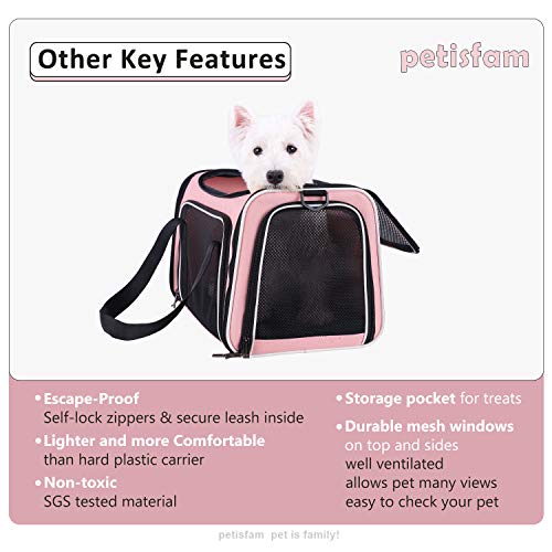 Petisfam Soft Pet Carrier For Medium Cats And Small Dogs With Cozy Bed, 3 Doors, Top Entrance | Airline Approved, Escape-Proof, Breathable, Leak-Proof, Easy Storage (Pink) #TOP4