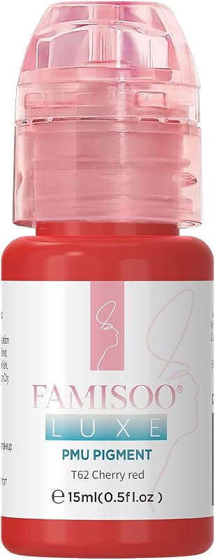 Tinta para tatuagem e maquiagem permanente de lábios FAMISOO T62-Cherry-Red-15ml, 15 mL