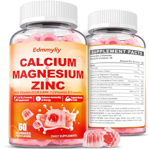 Edmmyliy Calcium Magnesium Zinc Supplement Gummies With Vitamin D3 K2 & B Complex For Women Men 1000Mg Calcium Citrate With Magnesium Gummies For Bone, Muscles & Immune Support, Sugar Free cover
