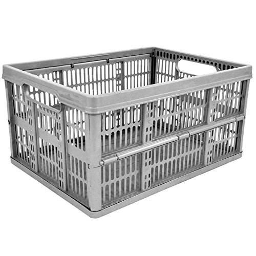 CrazyGadget® 32L Plastique Pliable Boîte de Rangement Panier Caisse Box Pile Pliable Portable  Lot de 5 (fabriqué au Royaume-Uni) (Argent)