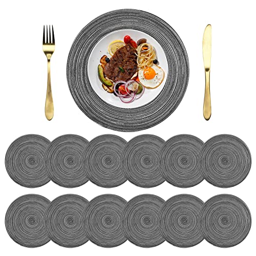 NAKIHOUSE Tischsets Abwaschbar Rund Geflochten Grau Tischset 12er Set – Ansicht 1