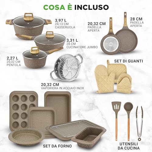 NutriChef Set 22 Pezzi Pentole, Padelle e Teglie da Forno in Marmo Antiaderente con Utensili Resistenti al Calore per Cucina Professionale - immagine 3