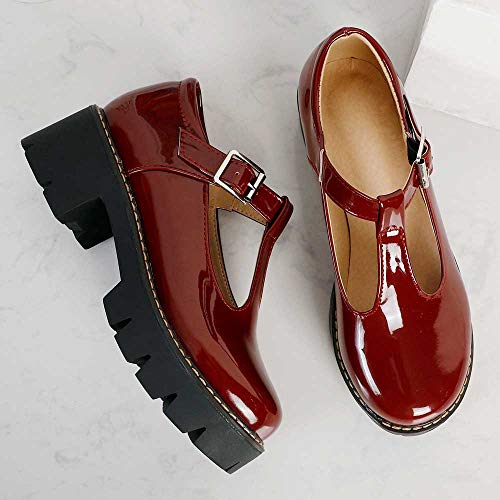 Womens Mary Jane Shoes Round Toe T-Strap Patent Leather Chunky Platform Student Uniform Lotita Pump3