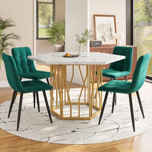 Zepneiy Table a Manger hexagonale avec 4 chaises(5...