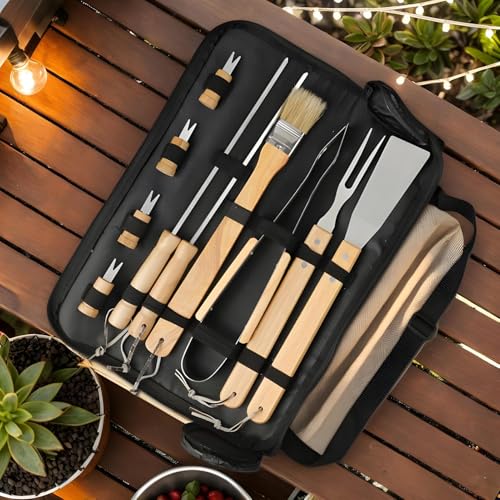 Ustensiles barbecue manche en bois pour éviter les brûlures - 3