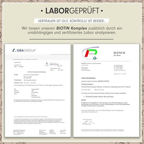 Biotin hochdosiert 10.000 mcg - 365 Biotin Tabletten mit Zink & Selen - Hochwertiger Komplex für Haarwuchs, Haut & Nägel - laborgeprüft mit Zertifikat - 100% vegan - Vorratspack für 1 Jahr