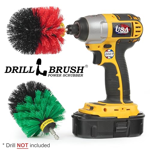 Image of Drill Brush Power Scrubber - Kitchen Cleaning - Dish Brush - Pots and Pans - Cast Iron Cookware - Tile and Grout Brush - Outdoor Cleaning - Stiff Bristle Patio and Deck Brush - Concrete Bird Baths