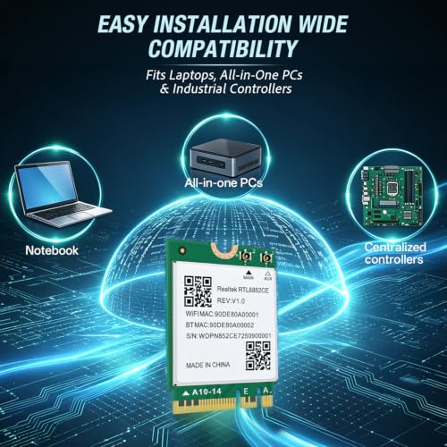 Tarjeta de red inalámbrica WiFi 6E RTL8852CE NGW con Bluetooth 5.3, banda triple, 5400 Mbps, para laptop, compatible con Windows 10 y 11 (64 bits), interfaz M.2/NGFF miniatura 6