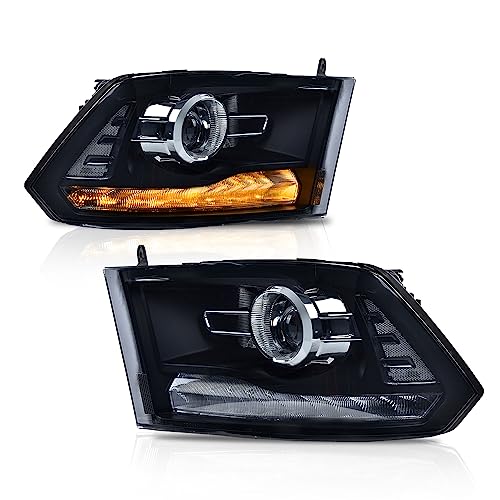 Image of GRAND ORANGE LED Headlights Assembly Compatible with Dodge Ram 1500 2500 3500 2013-2018 NOT FIT NON PROJECTOR MODEL Smoke Lens Black Housing Clear Reflector