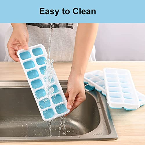 Image of ice Cube Tray with Lid - BPA Free Flexible Silicone Ice Maker Mold, Easy-Release 14-Cavity Ice Cube Trays for Freezer (Set of 2 -Blue)