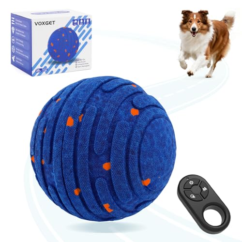 VOXGET Smart Interactive Dog Toy Ball, Upgrade Automatic 3 Modes Moving Ball with Remote Control for Medium Large Dogs, Rechargeable Waterproof E-TPU Bouncing & Rotating Dog Toy to Keep Busy (Blue)