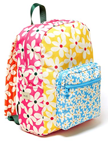 ban.do Go-Go Floral Backpack with Computer Storage Sleeve for School/Work, Lightweight Computer Bag Fits Up to 15 inch Laptop, Daisies