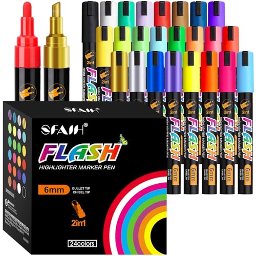 SFAIH 24 Vibrant liquid chalk markers [1s Wet Wipe] - No Residue, 4.5-6mm chalk markers for...