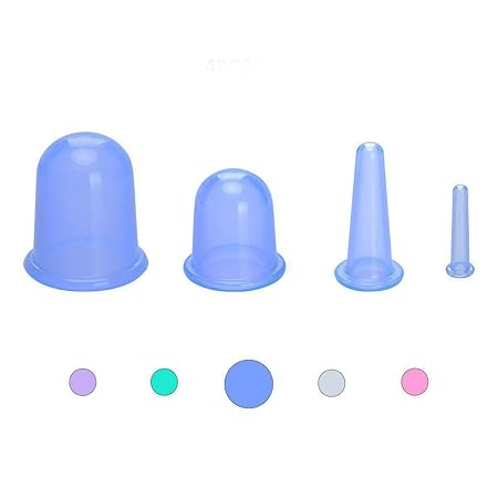 MAYCREATE Silicone Vacuum Cupping Cups Massage Set Family Cupping Therapy Set for Cellulite Neck Face Body Massage Suction Cups(Set of 4) (Blue)