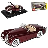Fahrzeug ist ca 18 cm lang Jaguar XK 120 Roadster Cabrio Rot Braun 1948-1954 18-22018 1/24 Bburago Modell Auto mit individiuellem Wunschkennzeichen
