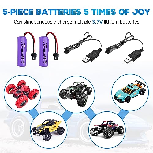 AMZZN 2 Stück 3,7V 1000mAh SM-2P Lipo Stecker Batterie mit USB-Ladegerät geeignet für TB202 TB201 TM201 TM202 TC141 DE35 DE38 DE40 DE50 ferngesteuertes Fahrzeug, LKW, Stunt-Fahrzeugbatterie