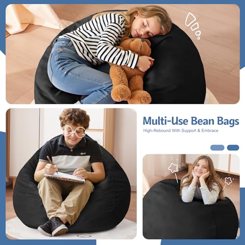 Homguava 2FT Bean Bag Chair: 2' Bean Bags with Memory Foam Filled,Comfy Beanbag Chairs Round Bean Bag Sofa with Dutch Velvet Cover-Black