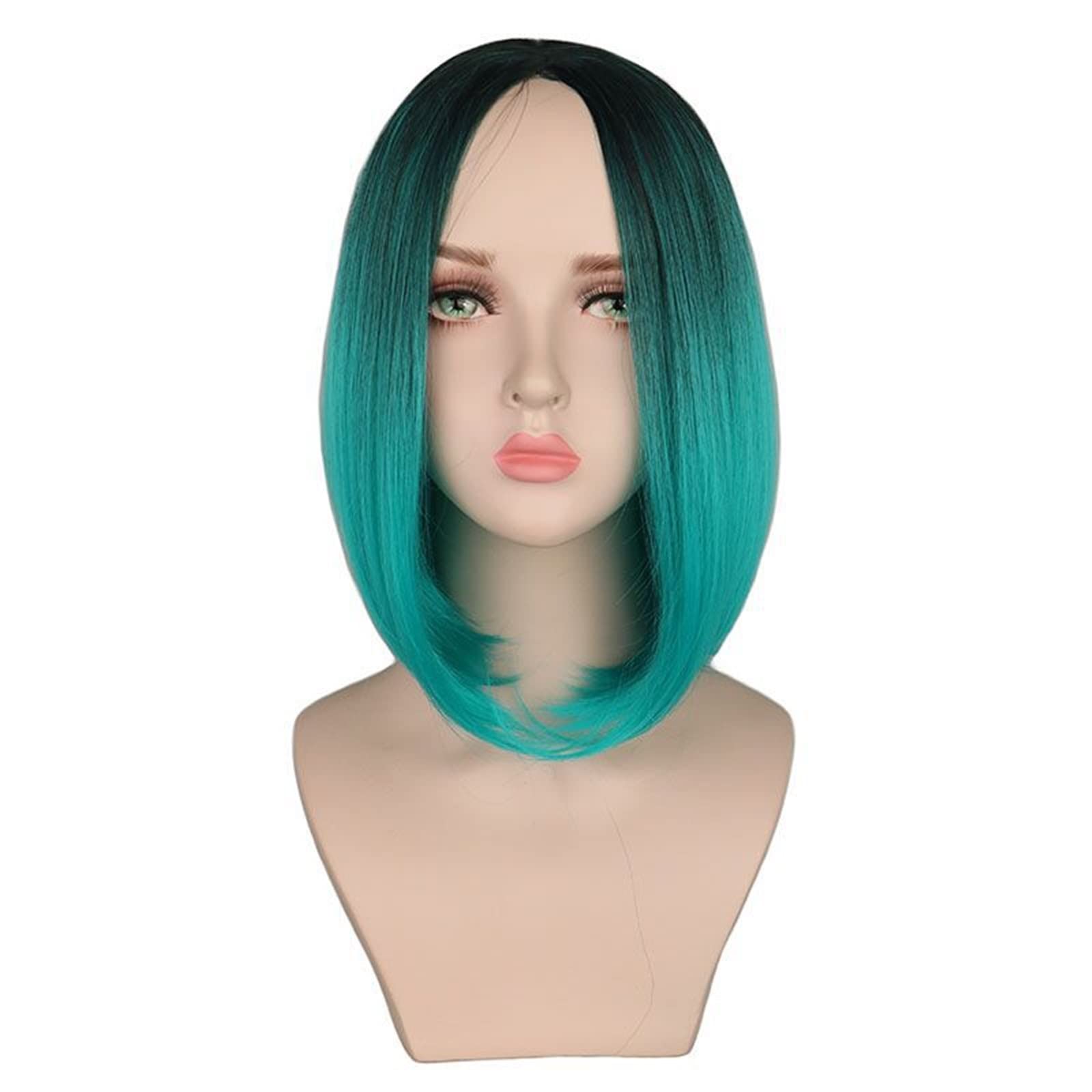 WALKFBHaircube Wigs Dyed Wig, Female Bob Head, Gradual Change, Short Hair, Bobo Head, Female Short Middle Parting Wig, Black Gradual Change, Dark Green